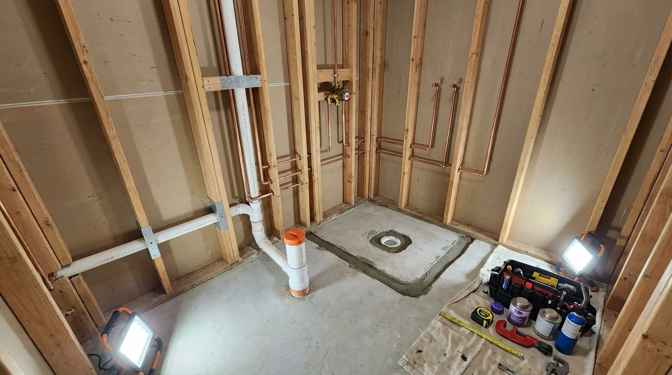 Bathroom rough-in plumbing during remodel by Johns Plumbing LLC in Milo