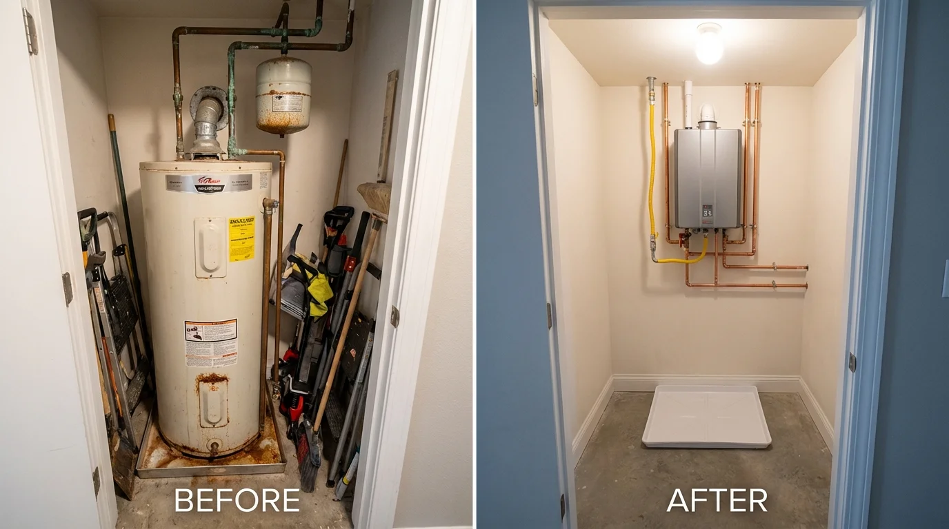 Tank water heater versus wall-mounted tankless unit comparison for Milo, ME homeowners